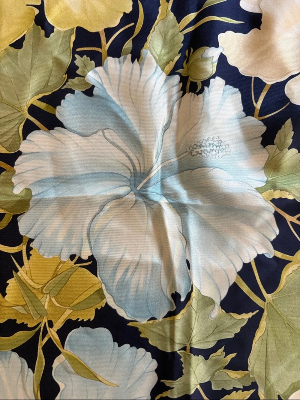 Salvatore Ferragamo Floral Silk Scarf in Navy with Pastel Blooms